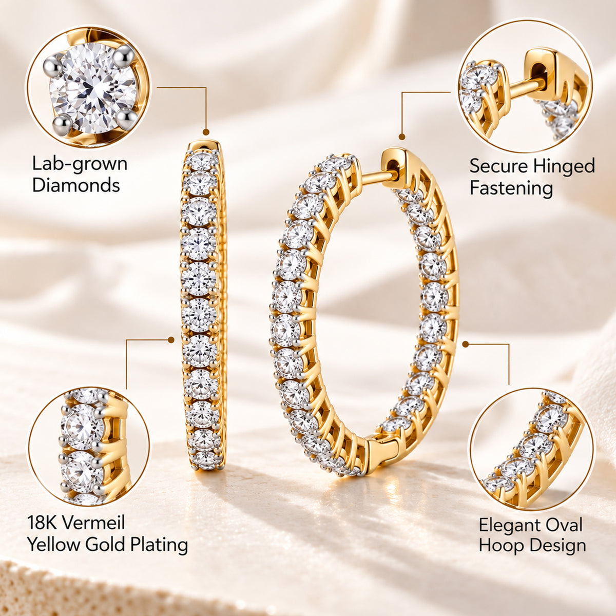 Luxuriant - Lab Grown Diamond (SI/G-H) Hoop Earring in 18K Vermeil Yellow Gold Plated Sterling Silver 3.00 Ct. 8604006 4