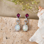 D'Joy - Ethiopian Opal, Rhodolite Garnet & White Zircon Dangling Earring with Push Back in Rhodium Overlay Sterling Silver 3.07 Ct._8604045_2
