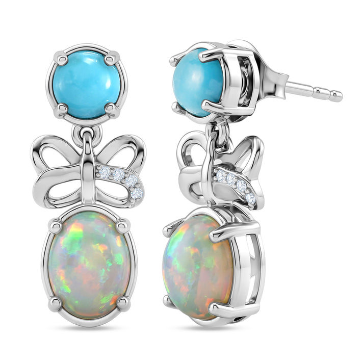 D'Joy - Ethiopian Opal, White Zircon &amp; Sleeping Beauty Turquoise Dangling Earring with Push Back in Rhodium Overlay Sterling Silver 2.65 Ct. 8604047 1