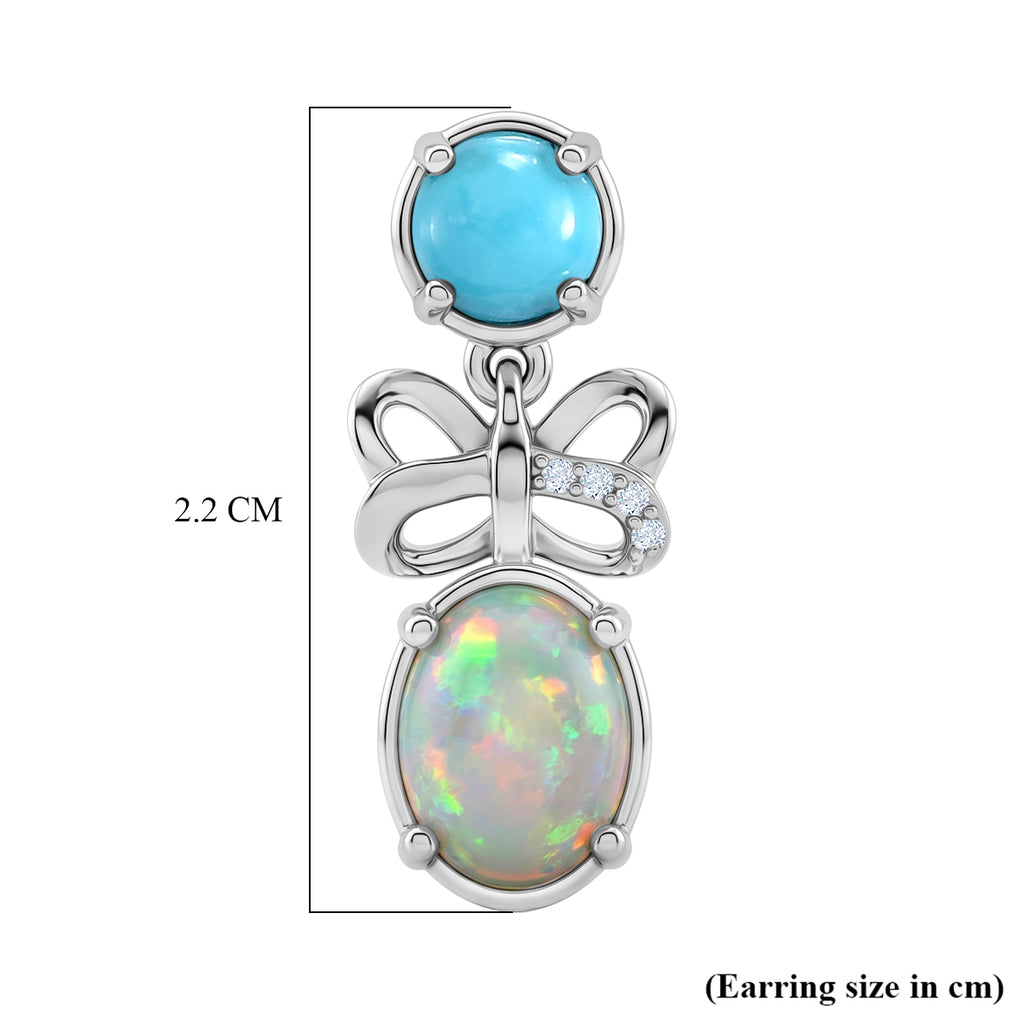 D'Joy - Ethiopian Opal, White Zircon & Sleeping Beauty Turquoise Dangling Earring with Push Back in Rhodium Overlay Sterling Silver 2.65 Ct._8604047_5