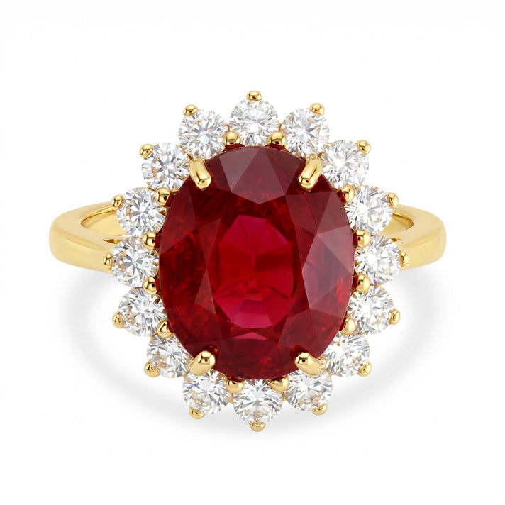 LUXURIANT African Ruby, Lab Grown Diamond Halo Ring in 18K Vermeil Yellow Gold Plated Sterling Silver 8.16 Ct. (SI-G-H) 8604068 1
