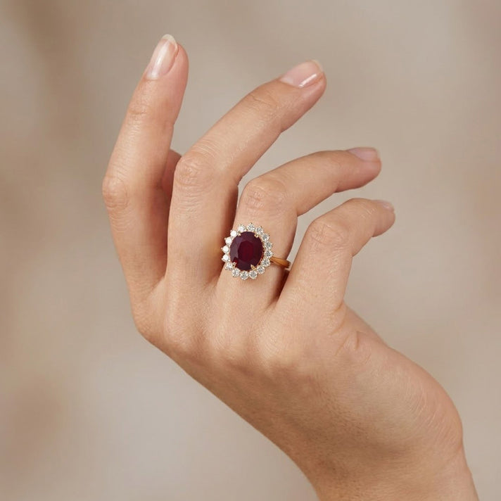 LUXURIANT African Ruby, Lab Grown Diamond Halo Ring in 18K Vermeil Yellow Gold Plated Sterling Silver 8.16 Ct. (SI-G-H) 8604068 2