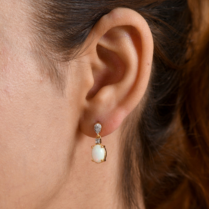 D'Joy - Ethiopian Opal &amp; White Zircon Dangling Earring with Push Post in Yellow Gold Plated Sterling Silver 2.10 Ct. 8604069 2