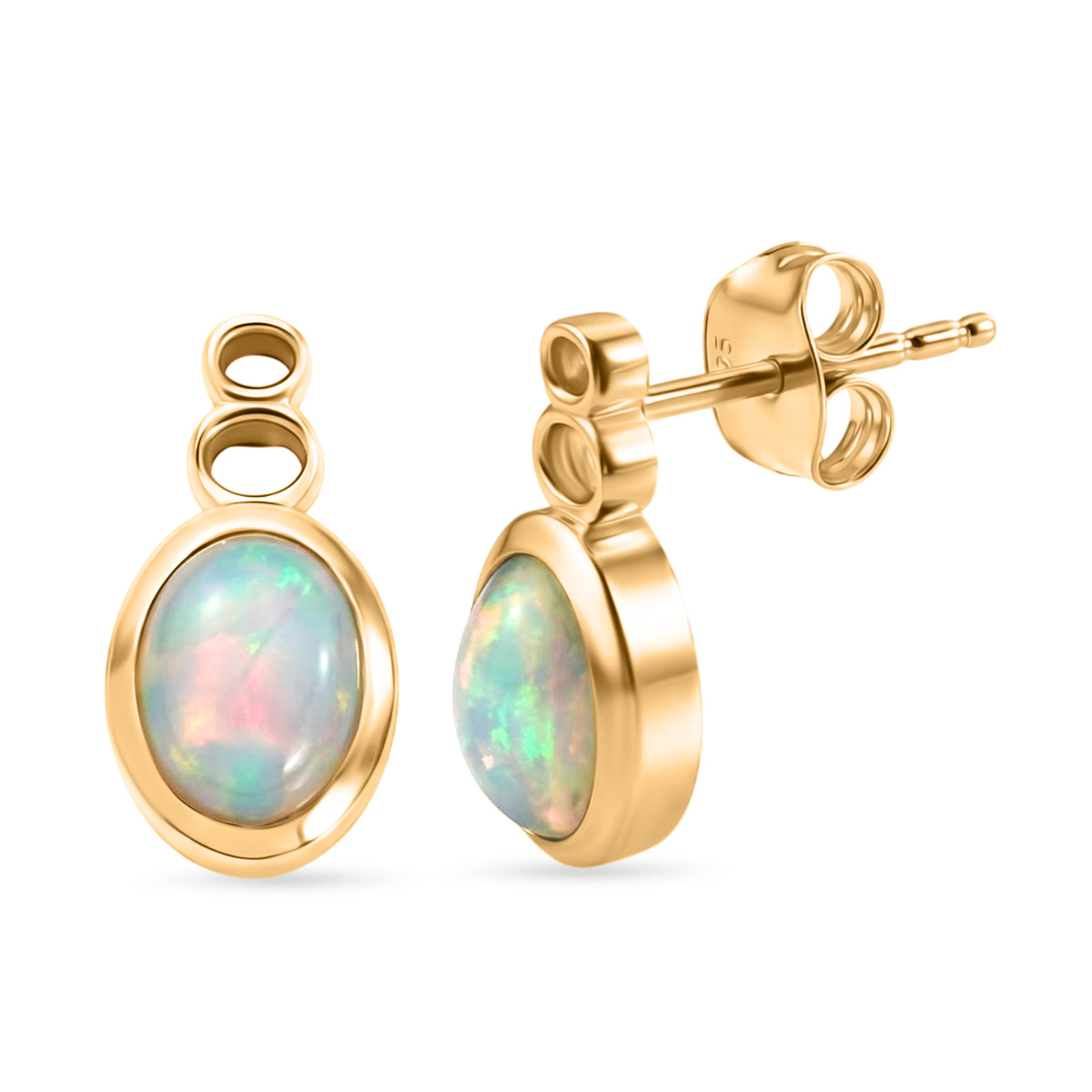 D'Joy - Ethiopian Opal Solitaire Stud Push Post Earring in Yellow Gold Plated Sterling Silver 1.75 Ct. V32513216 0