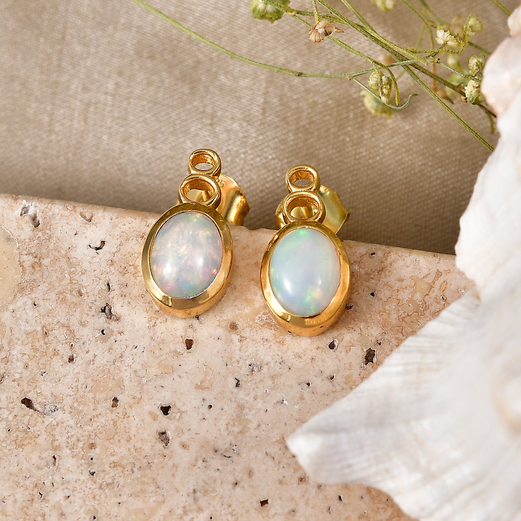 D'Joy - Ethiopian Opal Solitaire Stud Push Post Earring in Yellow Gold Plated Sterling Silver 1.75 Ct._8604071_2