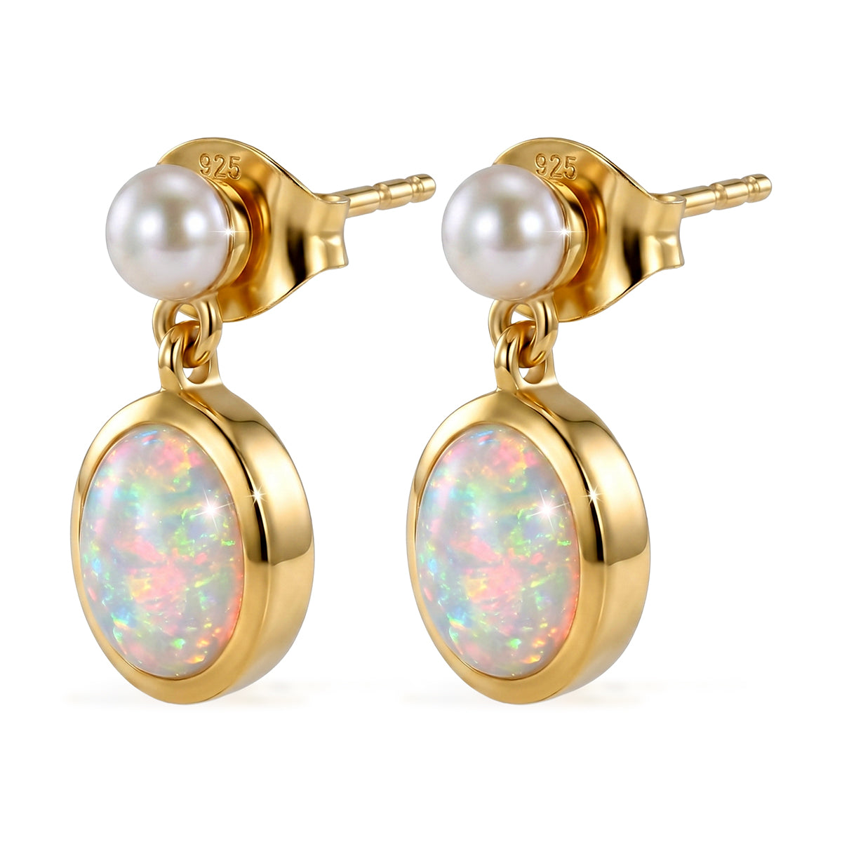 D'Joy - Ethiopian Opal &amp; Fresh Water Pearl Dangling Earring with Push Post in Yellow Gold Plated Sterling Silver 2.50 Ct. V32513224 4