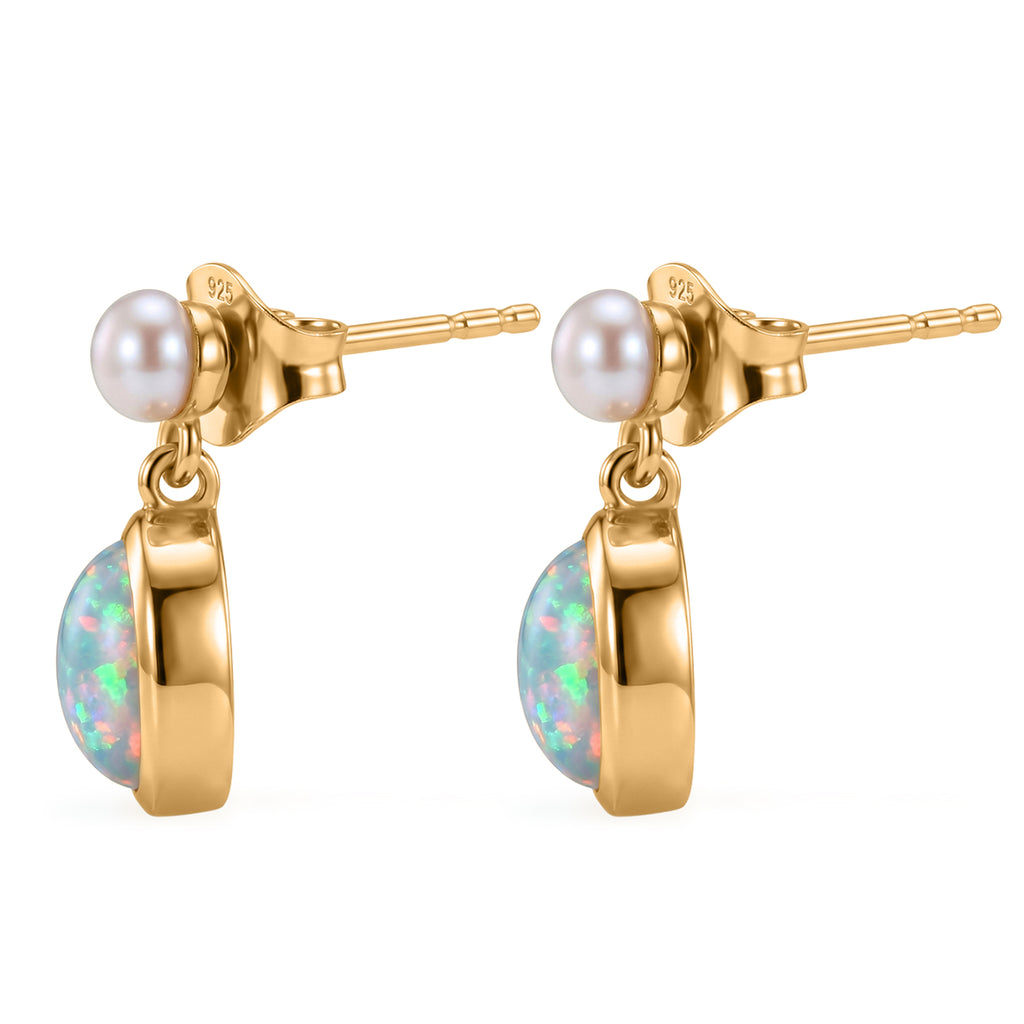 D'Joy - Ethiopian Opal & Fresh Water Pearl Dangling Earring with Push Post in Yellow Gold Plated Sterling Silver 2.50 Ct._8604072_4