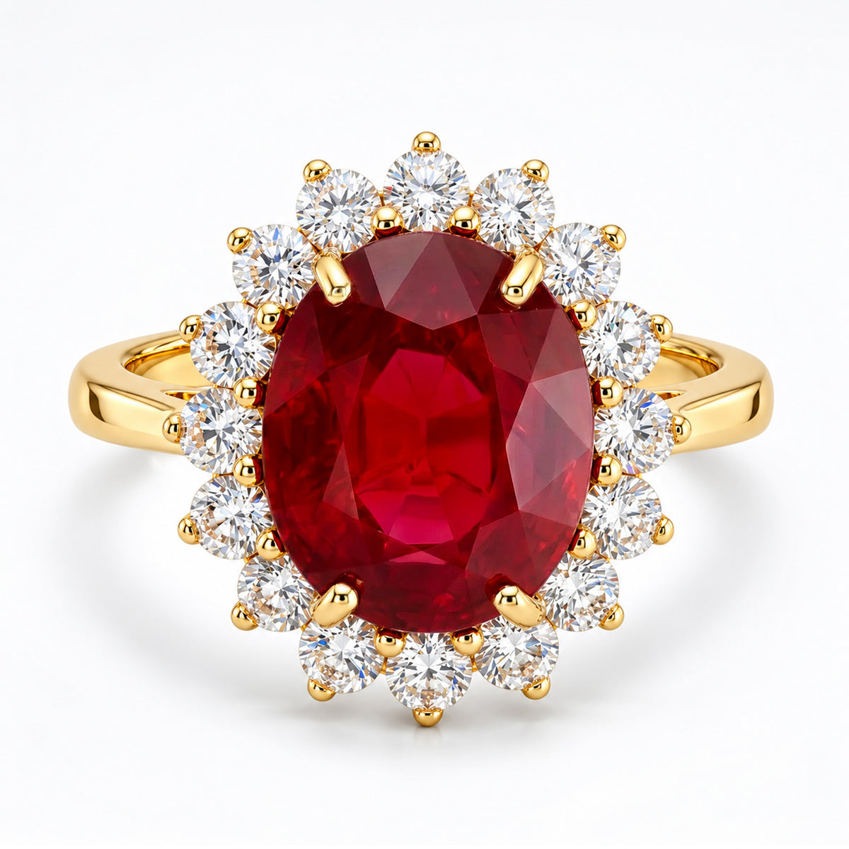 LUXURIANT African Ruby, Lab Grown Diamond Halo Ring in 18K Vermeil Yellow Gold Plated Sterling Silver 8.16 Ct. (SI-G-H) 8604079 0