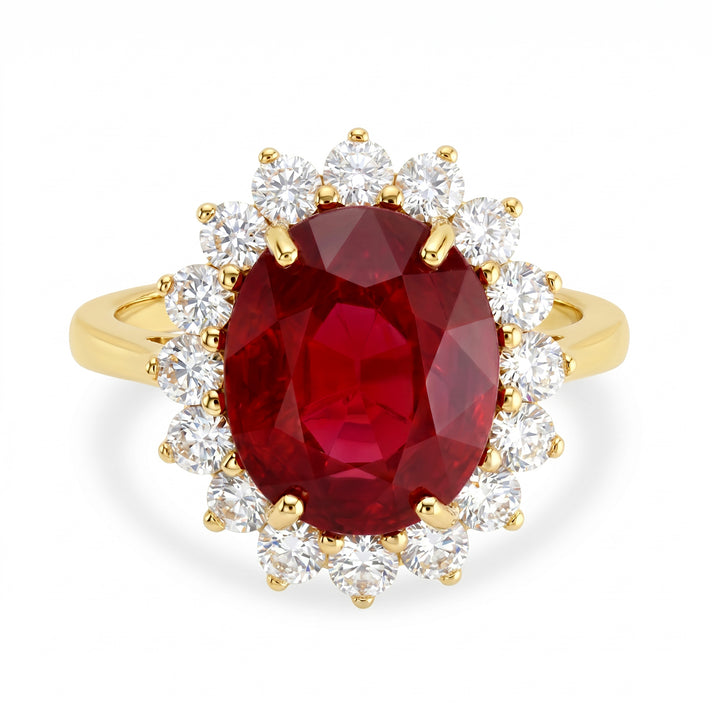 LUXURIANT African Ruby, Lab Grown Diamond Halo Ring in 18K Vermeil Yellow Gold Plated Sterling Silver 8.16 Ct. (SI-G-H) 8604079 1