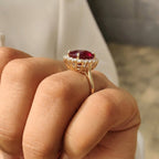 Premium African Ruby (7.25 Ct.) & Lab Grown Diamond (SI/G-H 1.15 Ct.) Ring in 18K Gold Vermeil Sterling Silver 8.40 Ct._8604079_3