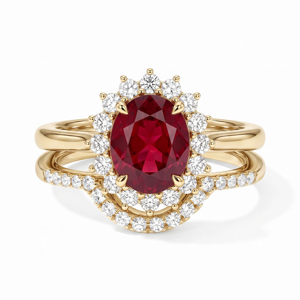 Premium African Ruby (7.25 Ct.) & Lab Grown Diamond (SI/G-H 1.15 Ct.) Ring in 18K Gold Vermeil Sterling Silver 8.40 Ct._8604079_4
