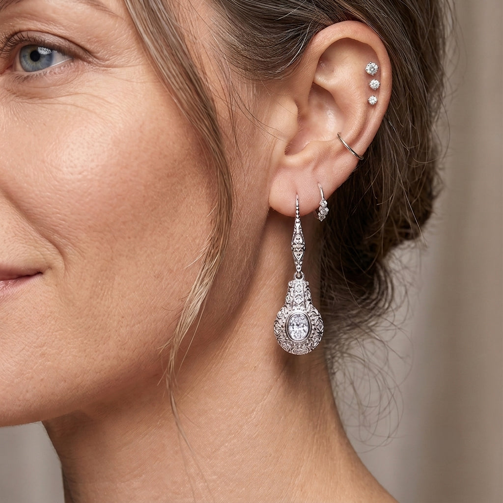 Royal Bali Collection - D'Joy Moissanite Vintage Drop Earring with Hook in Sterling Silver 2.60 Ct. 8604601 2