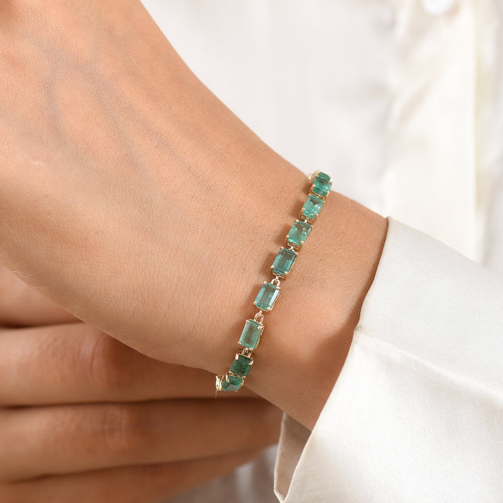 THE IMPERIAL TREASURE - 9K Yellow Gold AAA Gemfields Zambian Emerald Tennis Bracelet (Size - 7.5) with GB Lock Box 12.00 Ct, Gold Wt. 3.11 Gms (LIMITED STOCK) 8604631 2
