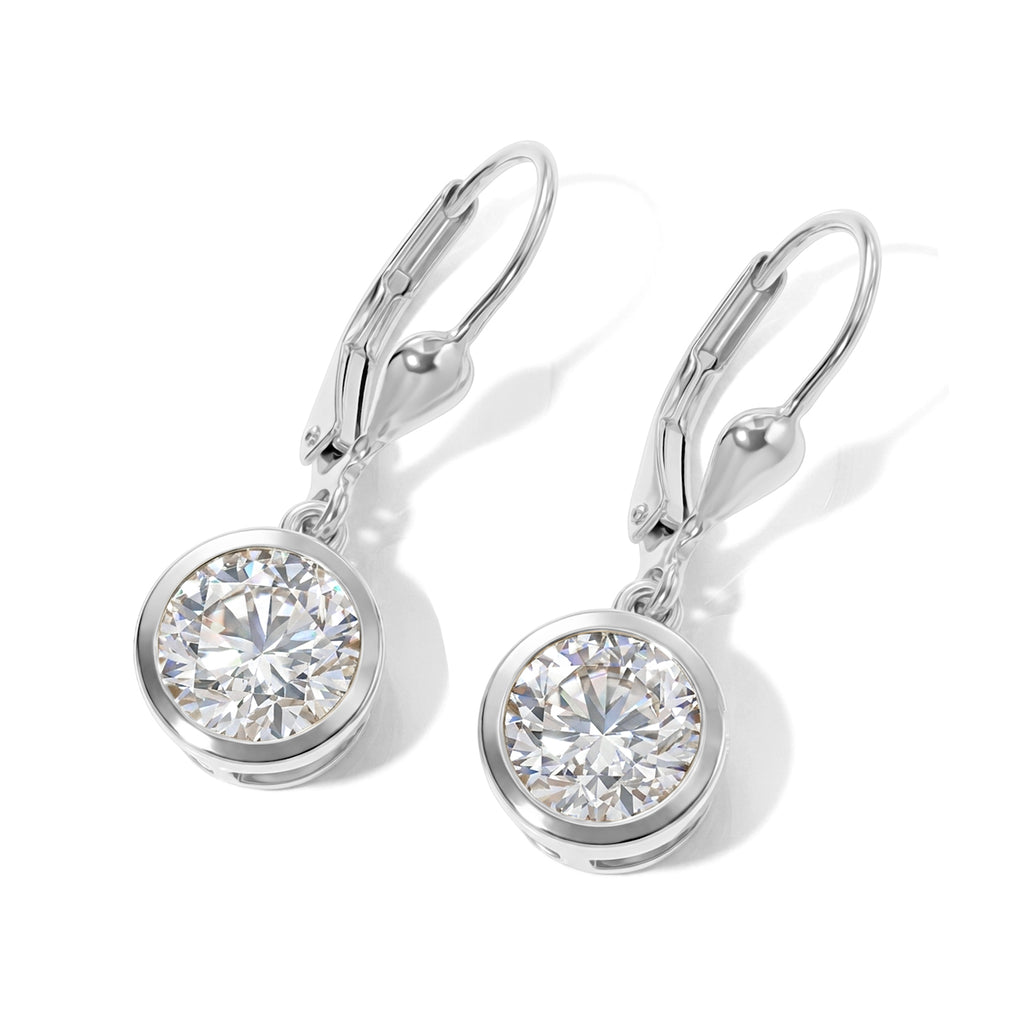 Royal Bali Collection - D'Joy Moissanite Solitaire Lever Back Earring in Rhodium Overlay Sterling Silver 3.00 Ct._8604733