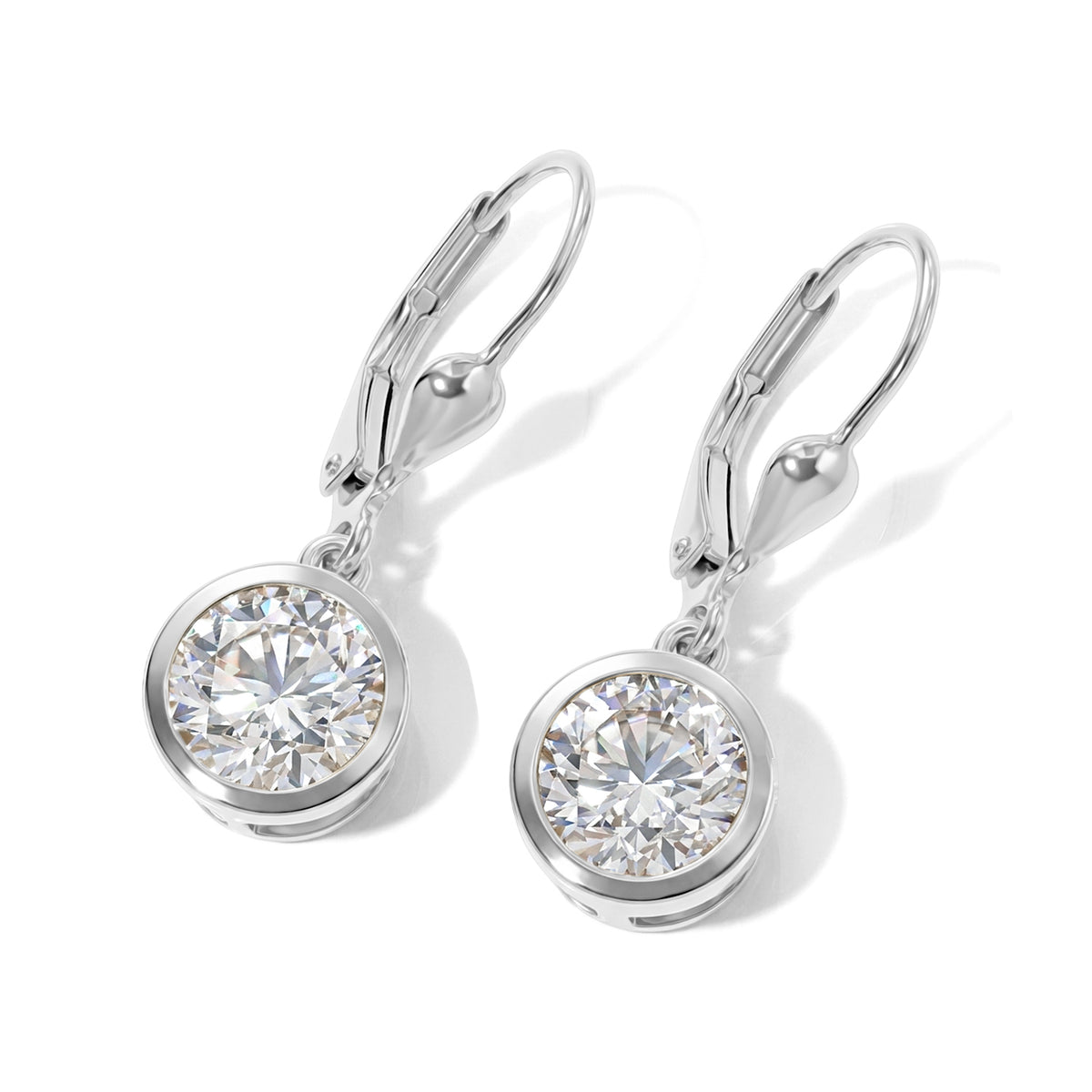 D'Joy Moissanite Solitaire Lever Back Earring in Rhodium Overlay Sterling Silver 3.00 Ct. V32521548 0