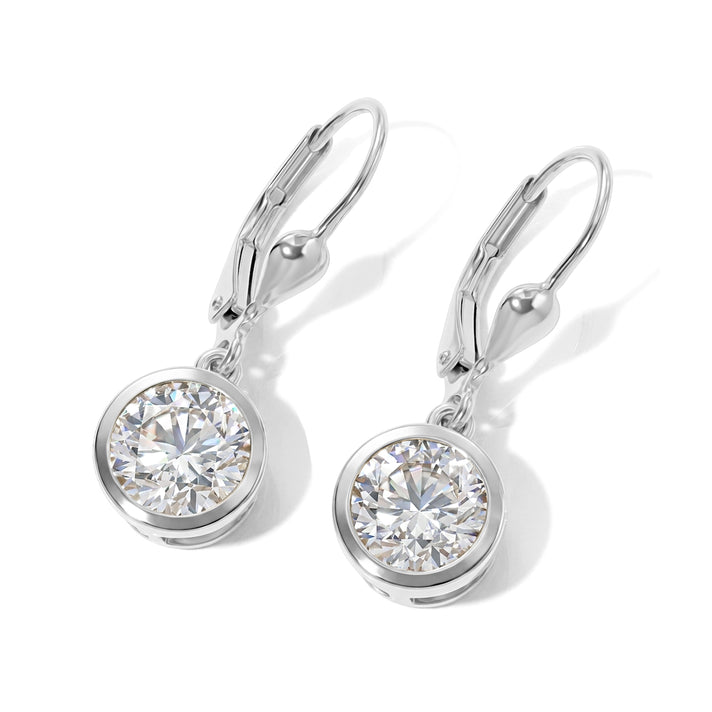 Royal Bali Collection - D'Joy Moissanite Solitaire Lever Back Earring in Rhodium Overlay Sterling Silver 3.00 Ct. 8604733 1