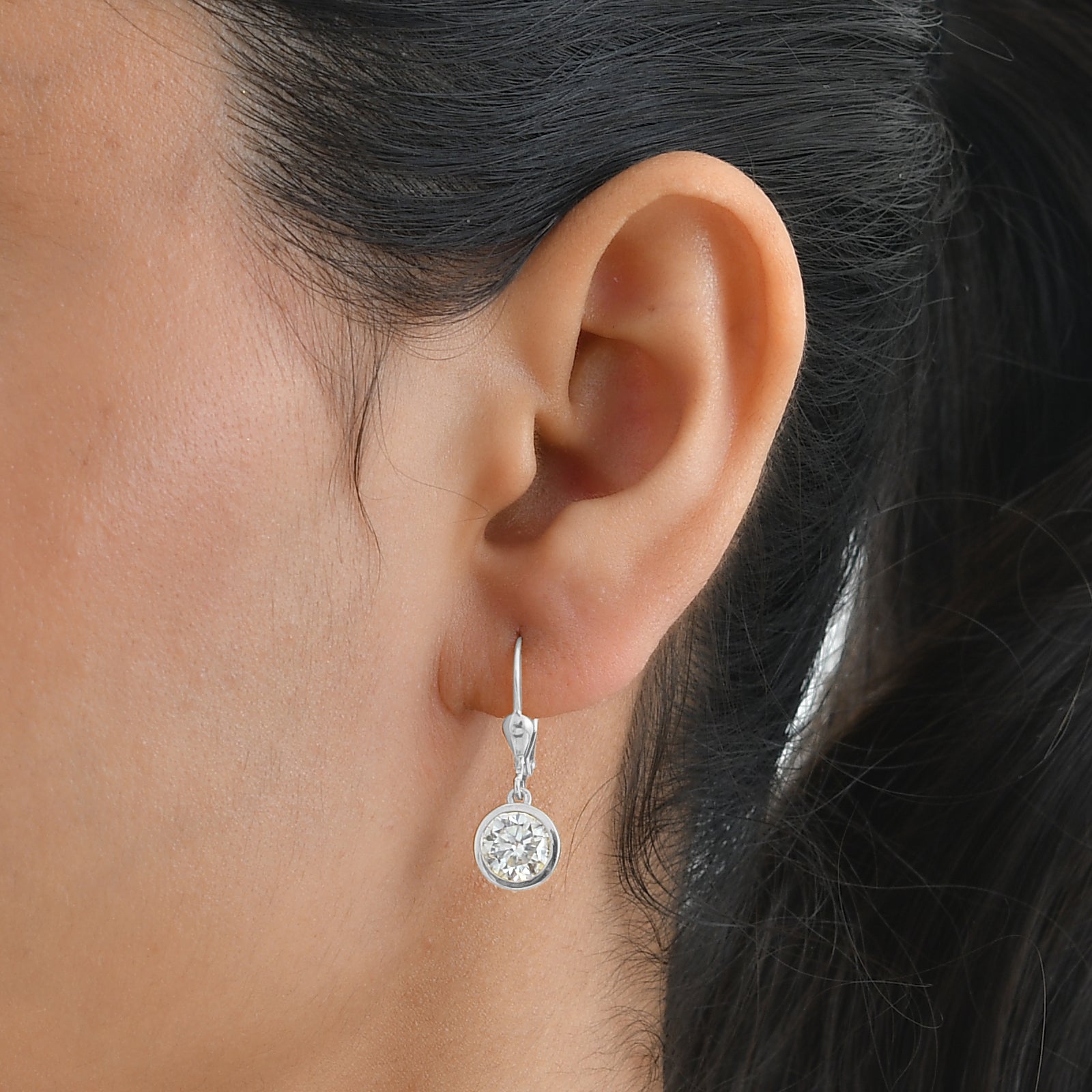 D'Joy Moissanite Solitaire Lever Back Earring in Rhodium Overlay Sterling Silver 3.00 Ct. V32521548 2