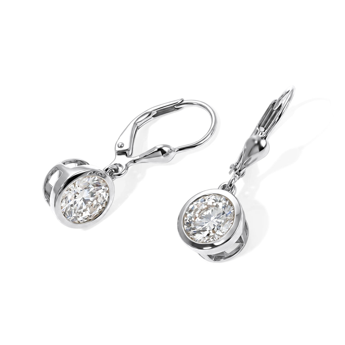 D'Joy Moissanite Solitaire Lever Back Earring in Rhodium Overlay Sterling Silver 3.00 Ct. V32521548 3