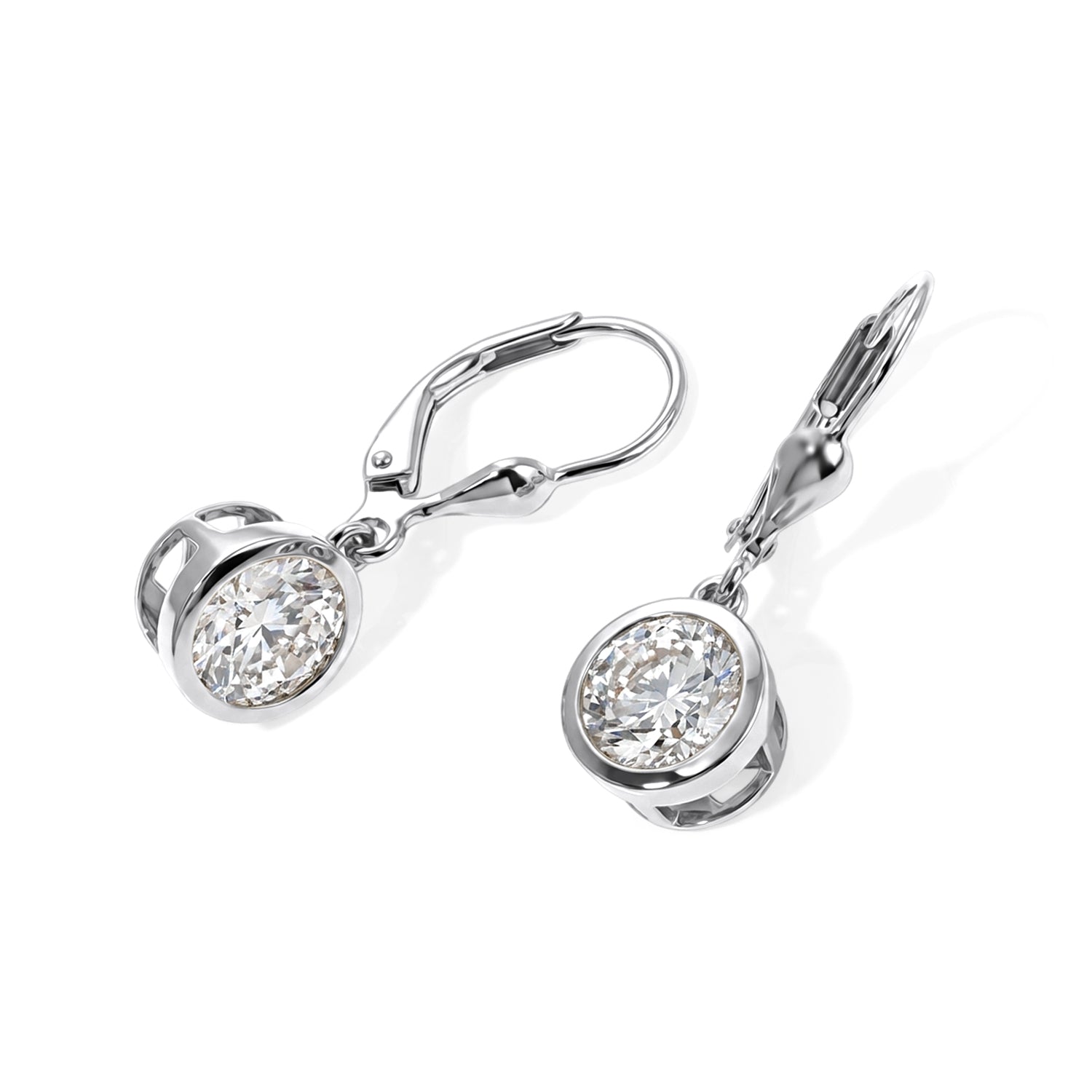 D'Joy Moissanite Solitaire Lever Back Earring in Rhodium Overlay Sterling Silver 3.00 Ct. V32521548 3