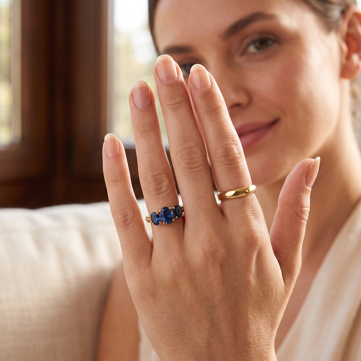 D'Joy Ceylon Colour Quartz Trilogy Ring in Yellow Gold Plated Sterling Silver V32518525 3