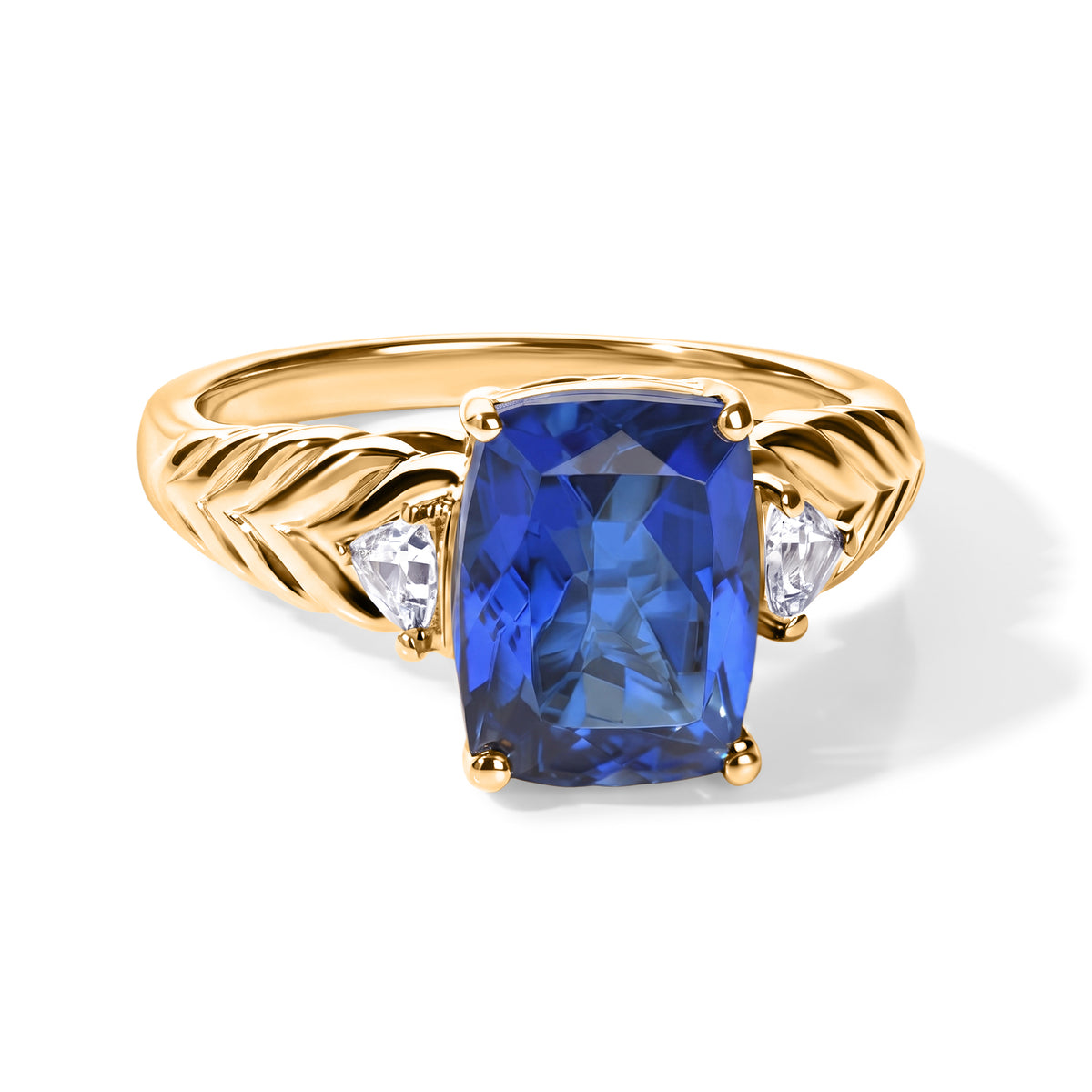 D'Joy Ceylon Colour Quartz &amp; White Topaz Trilogy Ring in Yellow Gold Plated Sterling Silver 8607574 0