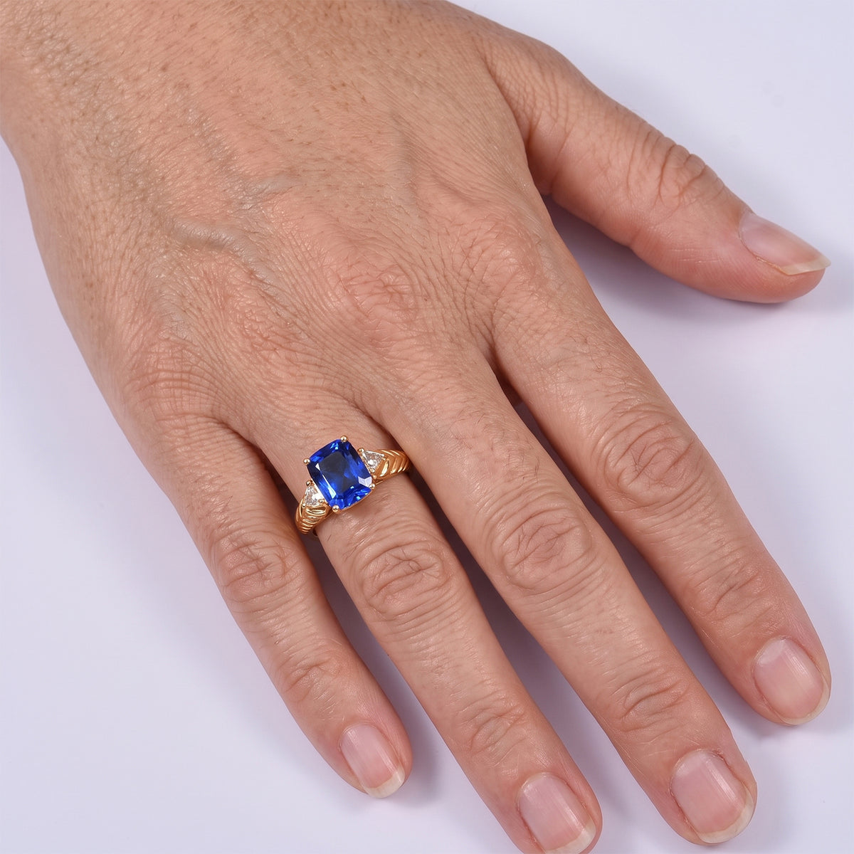 D'Joy Ceylon Colour Quartz &amp; White Topaz Trilogy Ring in Yellow Gold Plated Sterling Silver V32576382 2