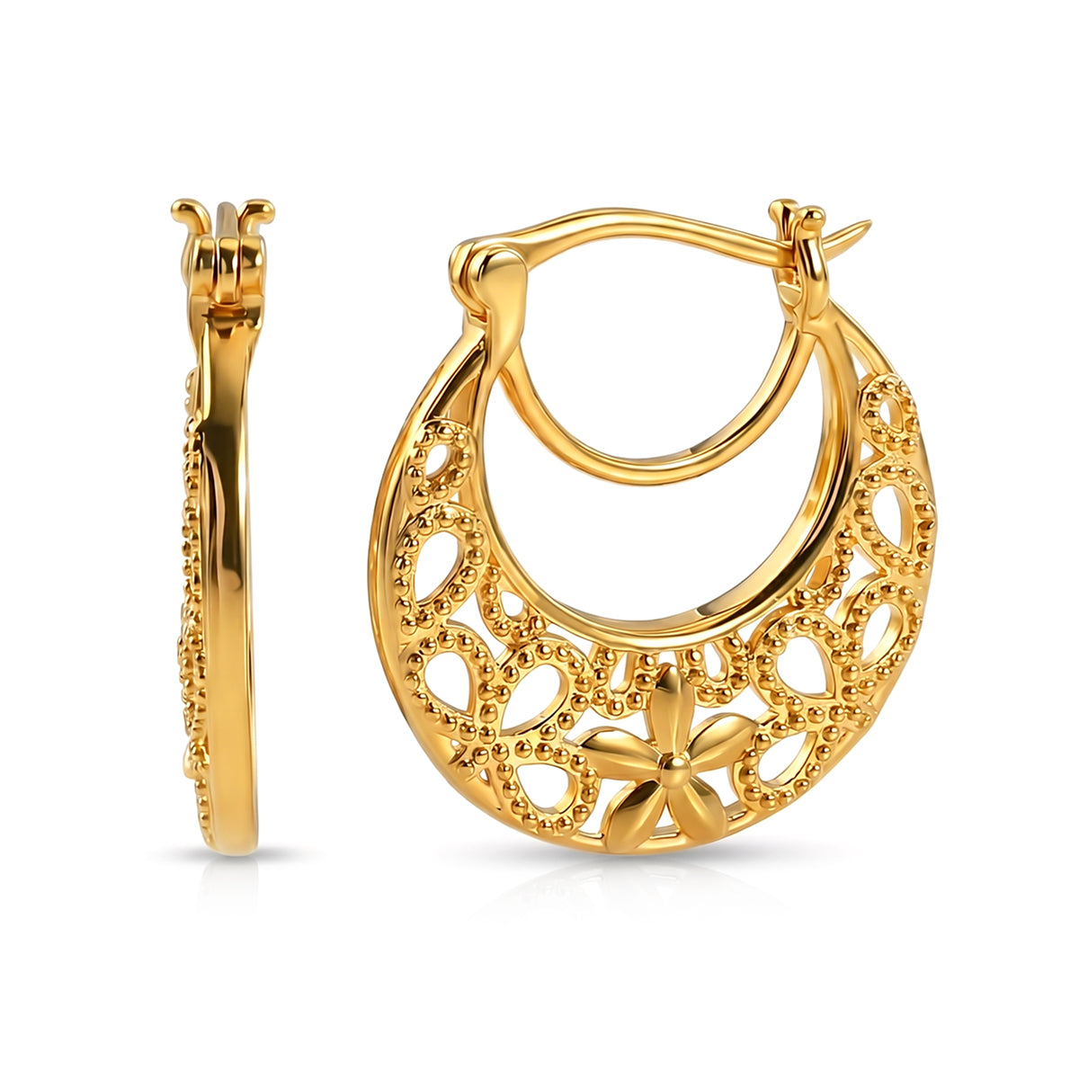 EverTrue Bronzella Collection - Filigree Hoop Earring with Clasp in 18K Gold Plating V32513431 0