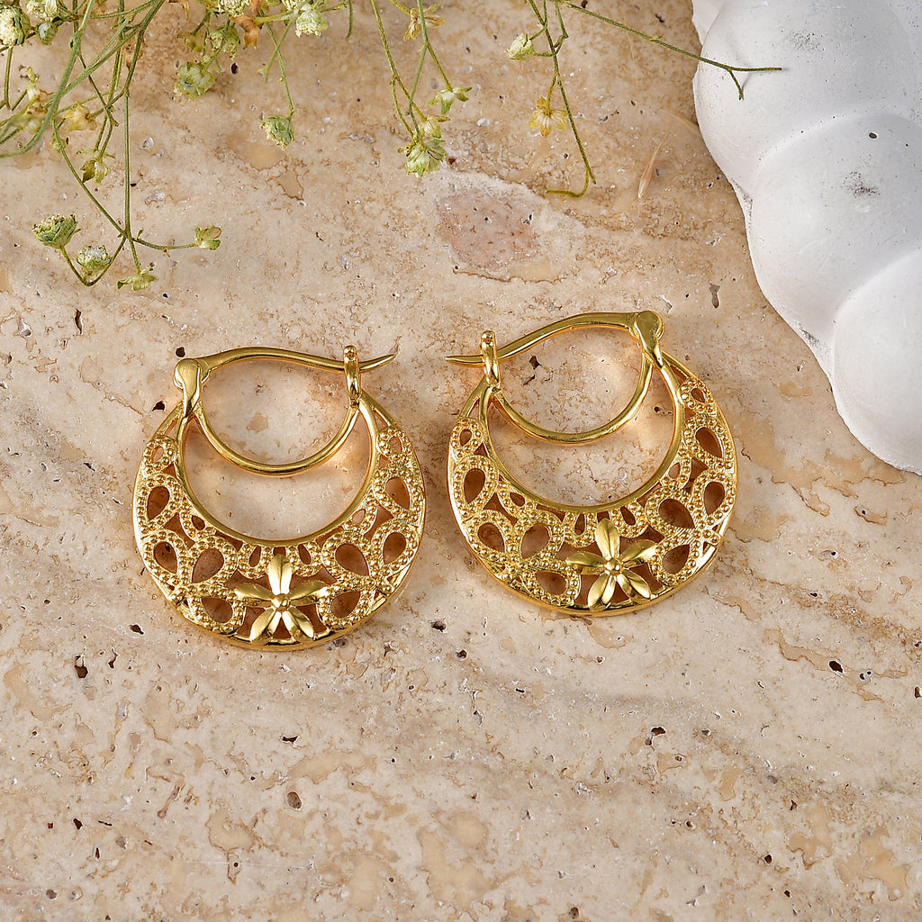 EverTrue Bronzella Collection - Filigree Hoop Earring with Clasp in 18K Gold Plating_8607604_2