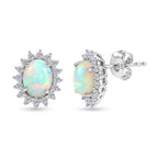 D'Joy - Ethiopian Opal & White Zircon Halo Earring with Push Post in Platinum Overlay Sterling Silver 2.16 Ct._8607609