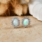D'Joy - Ethiopian Opal & White Zircon Halo Earring with Push Post in Platinum Overlay Sterling Silver 2.16 Ct._8607609_2