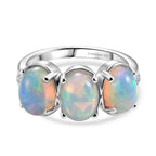 Luxuriant - Ethiopian Opal & Lab Grown Diamond (SI/G-H) Trilogy Ring in Rhodium Overlay Sterling Silver 2.57 Ct._8607617