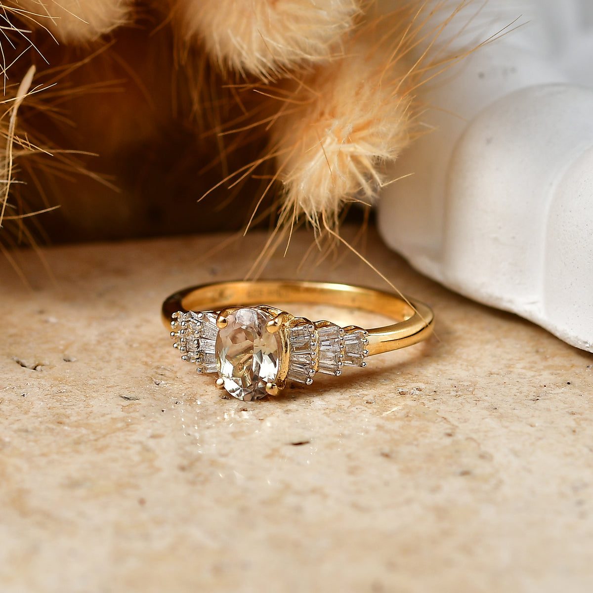 D'Joy Premium Natural Turkizite &amp; Natural White Diamond Ballerina Ring in 18K Vermeil Yellow Gold Plated Sterling Silver 1.20 Ct. 8607628 3