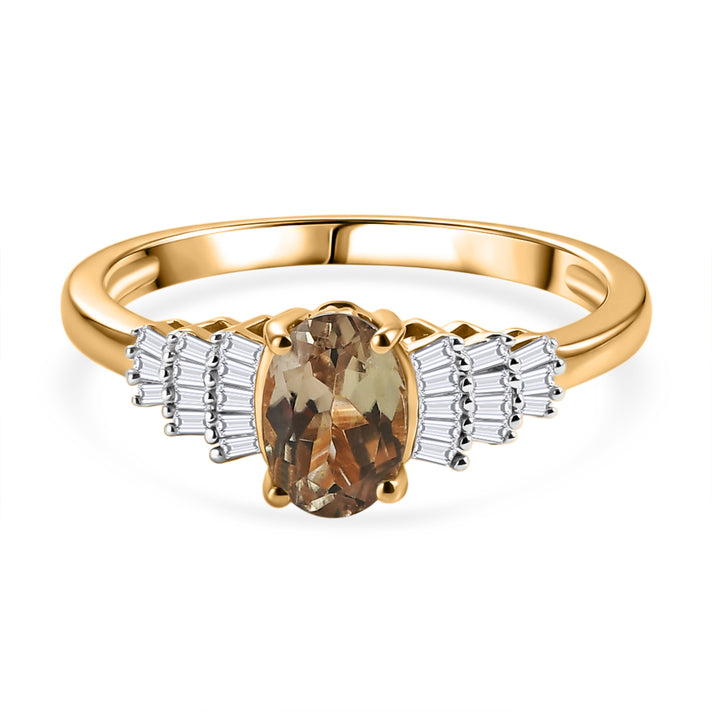 D'Joy Premium Natural Turkizite &amp; Natural White Diamond Ring in 18K Vermeil Yellow Gold Plated Sterling Silver 1.20 Ct. 8607631 1