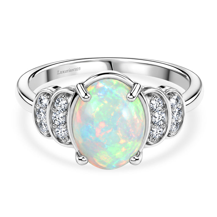 Luxuriant - Ethiopian Opal &amp; Lab Grown Diamond (SI-G-H) Ring in Rhodium Overlay Sterling Silver 1.40 Ct. 8607665 1