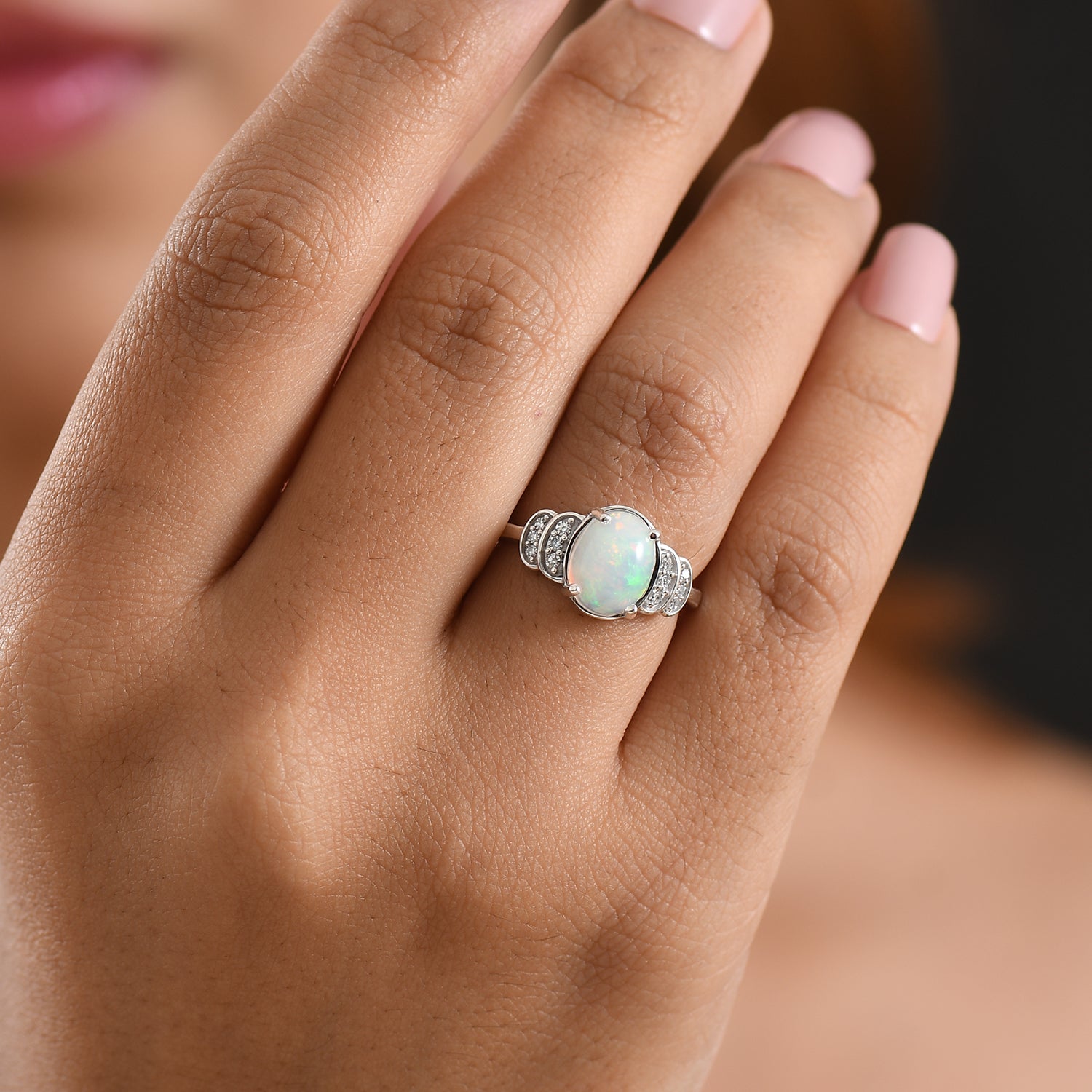 Luxuriant - Ethiopian Opal &amp; Lab Grown Diamond (SI-G-H) Ring in Rhodium Overlay Sterling Silver 1.40 Ct. 8607665 2