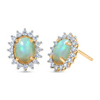 D'Joy - Ethiopian Opal & White Zircon Halo Earring with Push Post in Yellow Gold Plated Sterling Silver 2.40 Ct._8607714