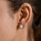 D'Joy - Ethiopian Opal & White Zircon Halo Earring with Push Post in Yellow Gold Plated Sterling Silver 2.40 Ct._8607714_1