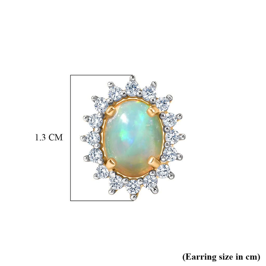 D'Joy - Ethiopian Opal & White Zircon Halo Earring with Push Post in Yellow Gold Plated Sterling Silver 2.40 Ct._8607714_4