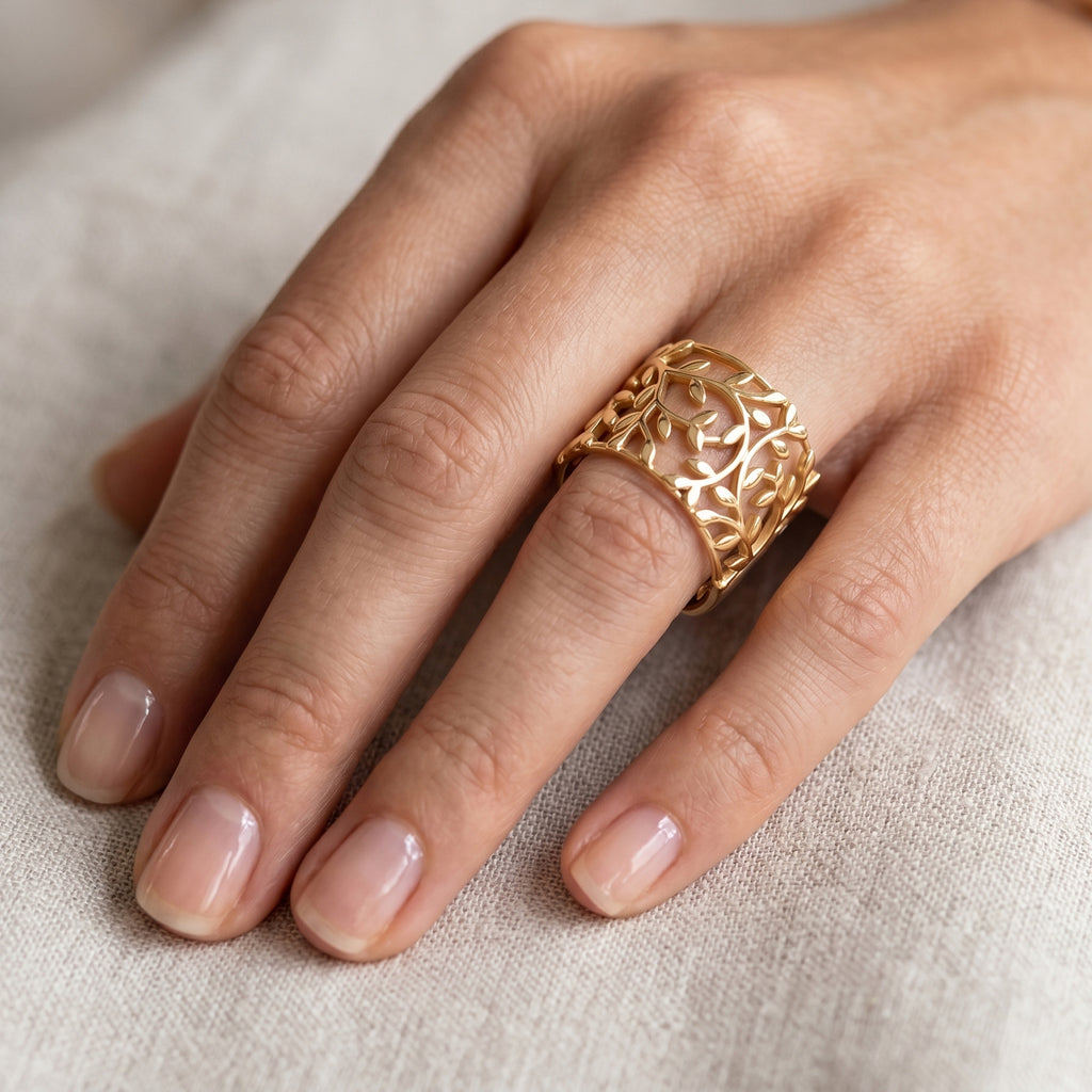 EverTrue Bronzella Collection - Leaf Vine Filigree Ring in 18K Gold Plating_8607758_1