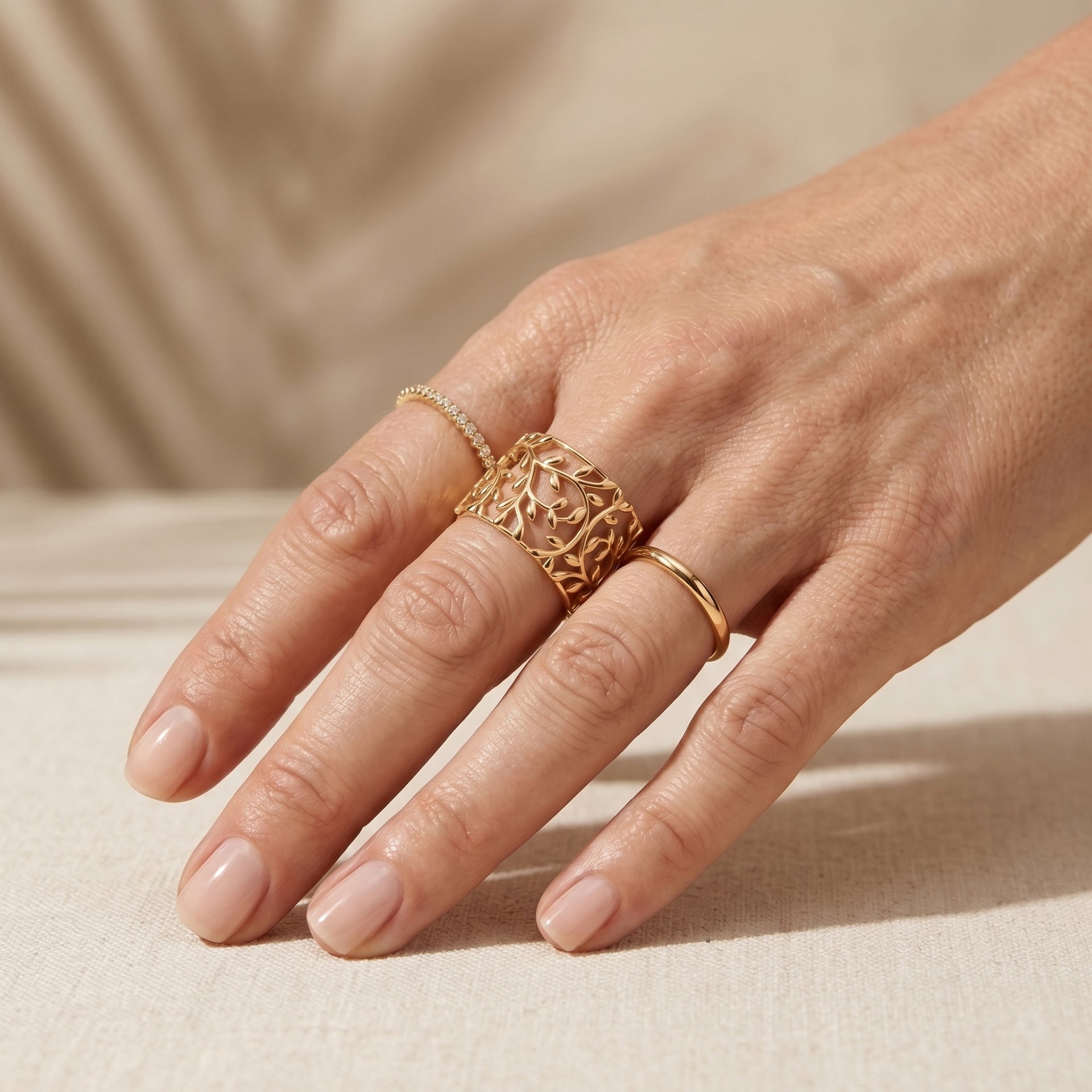 EverTrue Bronzella Collection - Leaf Vine Filigree Ring in 18K Gold Plating V32514872 3