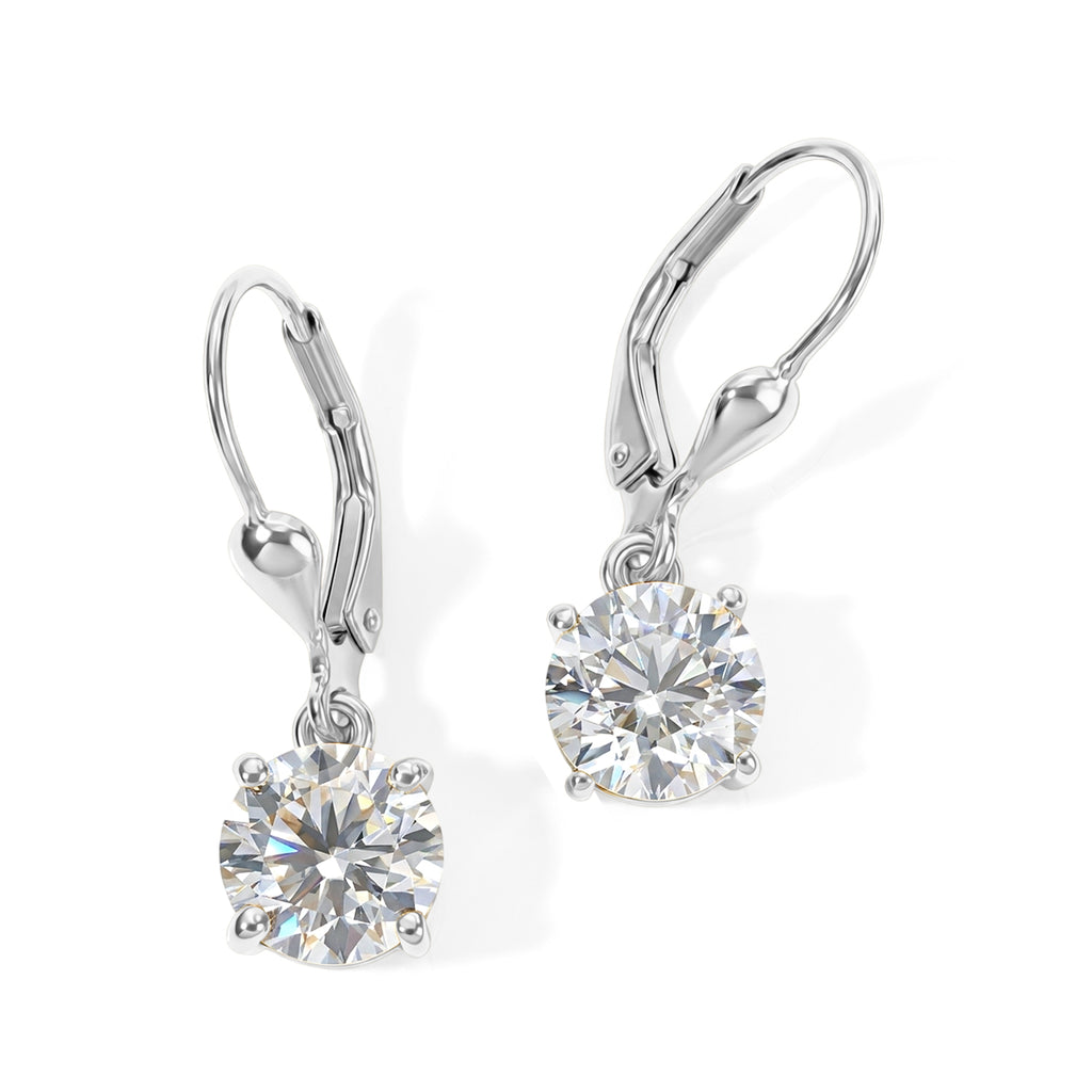 D'Joy Moissanite Solitaire Lever Back Earring in Rhodium Overlay Sterling Silver 3.00 Ct._8607769