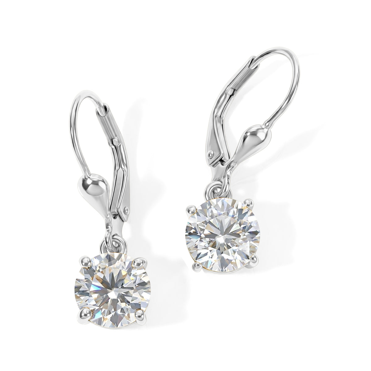 D'Joy Moissanite Solitaire Lever Back Earring in Rhodium Overlay Sterling Silver 3.00 Ct. V32515478 0