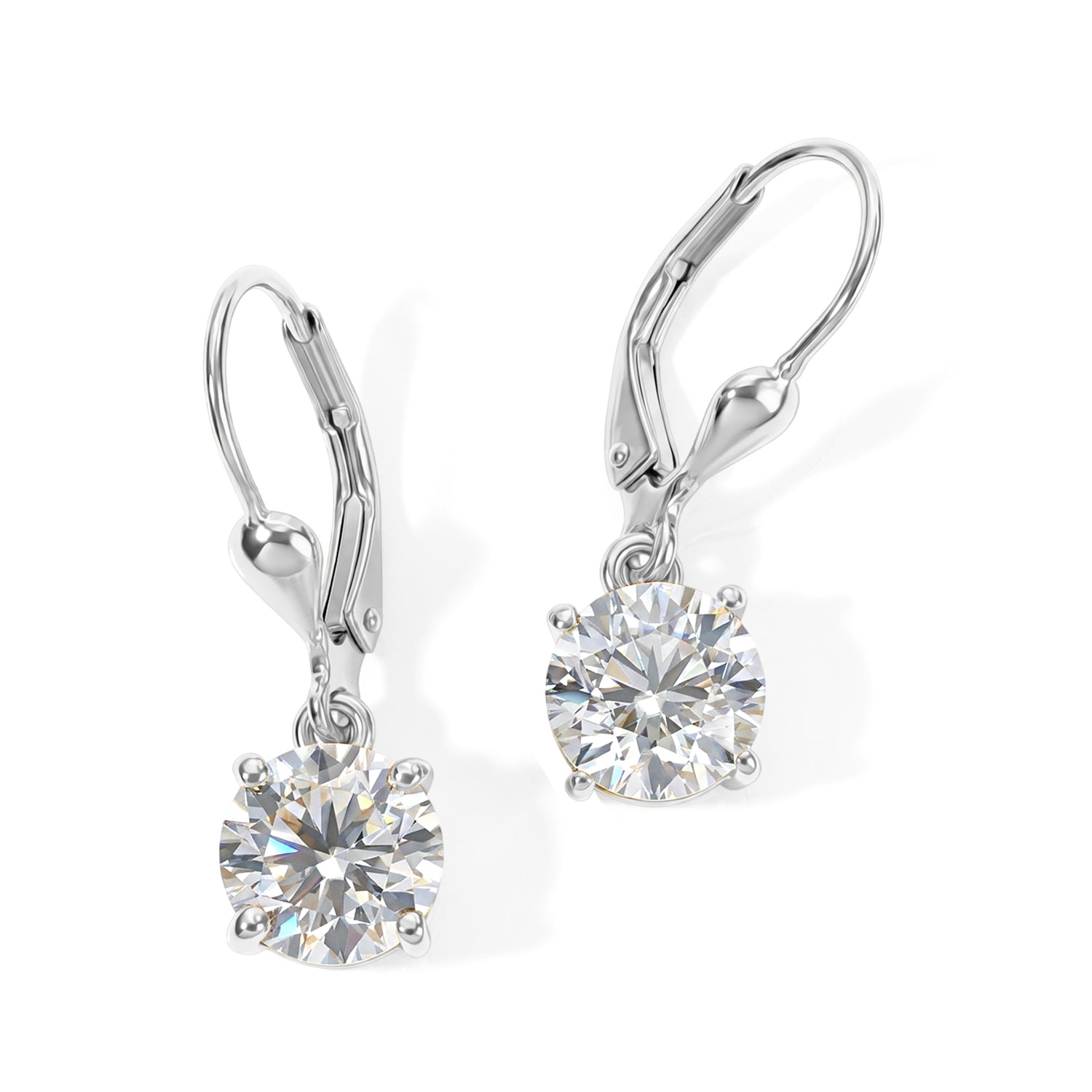 D'Joy Moissanite Solitaire Lever Back Earring in Rhodium Overlay Sterling Silver 3.00 Ct. V32515478 0