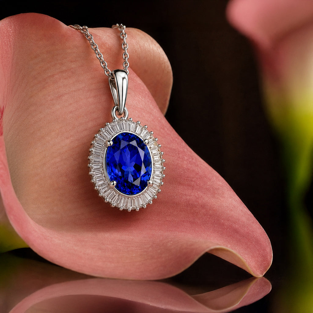 Rhapsody 950 Platinum AAAA Intense Vivid Tanzanite (5.18 Ct) & Natural  Diamond (0.90 VS/E-F) Pendant 6.05 Ct_8607959_2