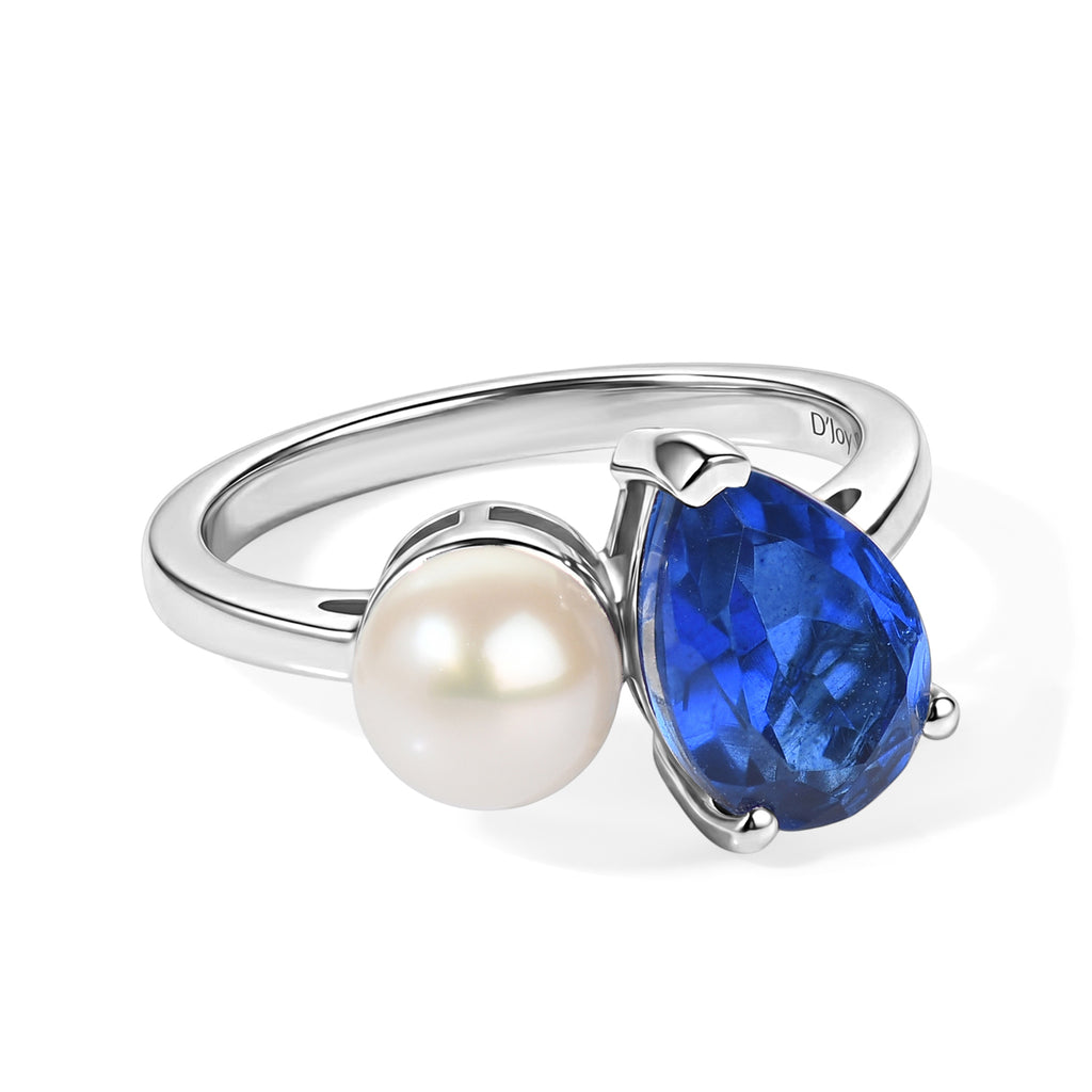 D'Joy - Ceylon Color Quartz & Fresh Water Toi et Moi Ring in Platinum Overlay Sterling Silver 3.70 Ct._8607999