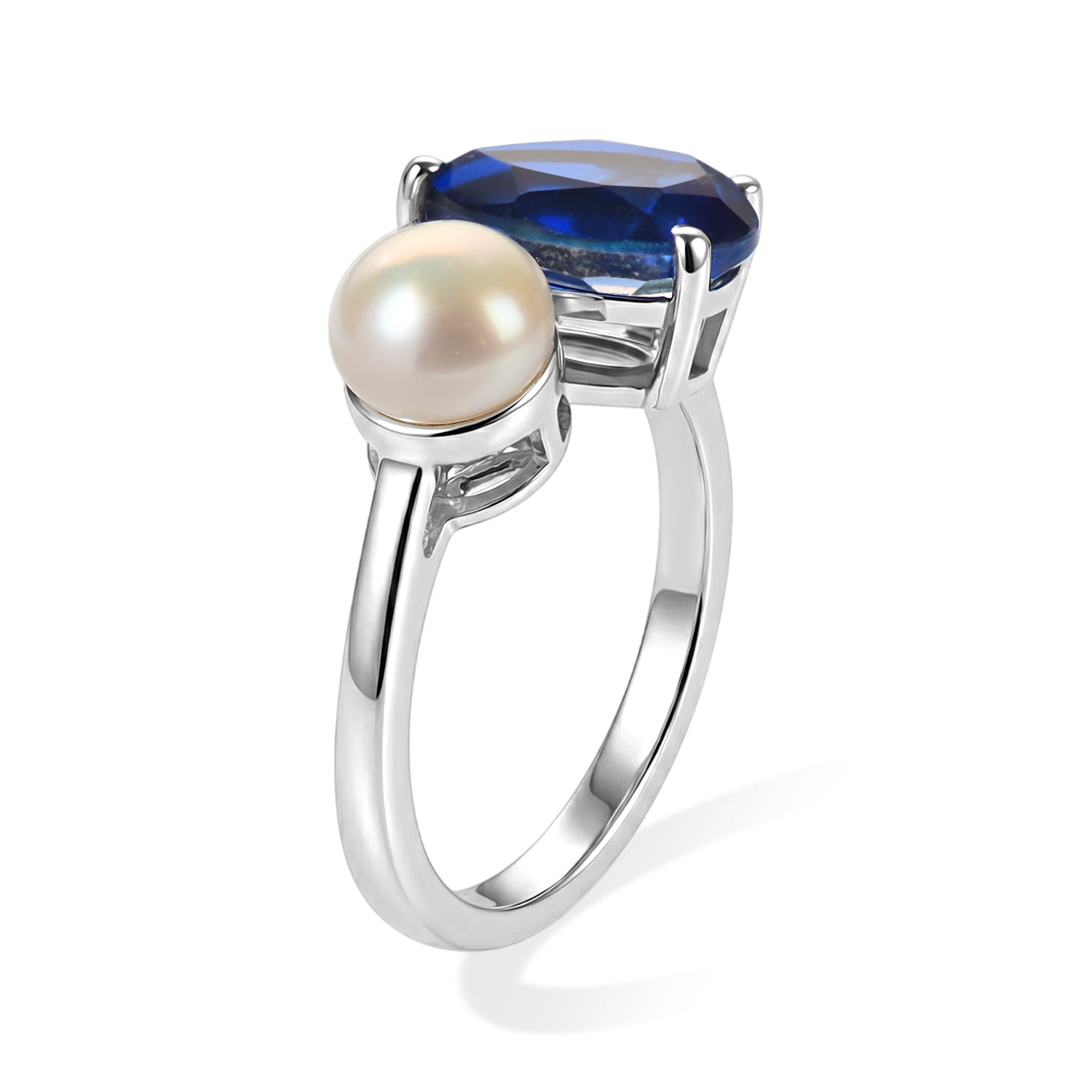 D'Joy Ceylon Colour Quartz &amp; Freshwater Pearl Toi et Moi Ring in Platinum Overlay Sterling Silver V32490105 4