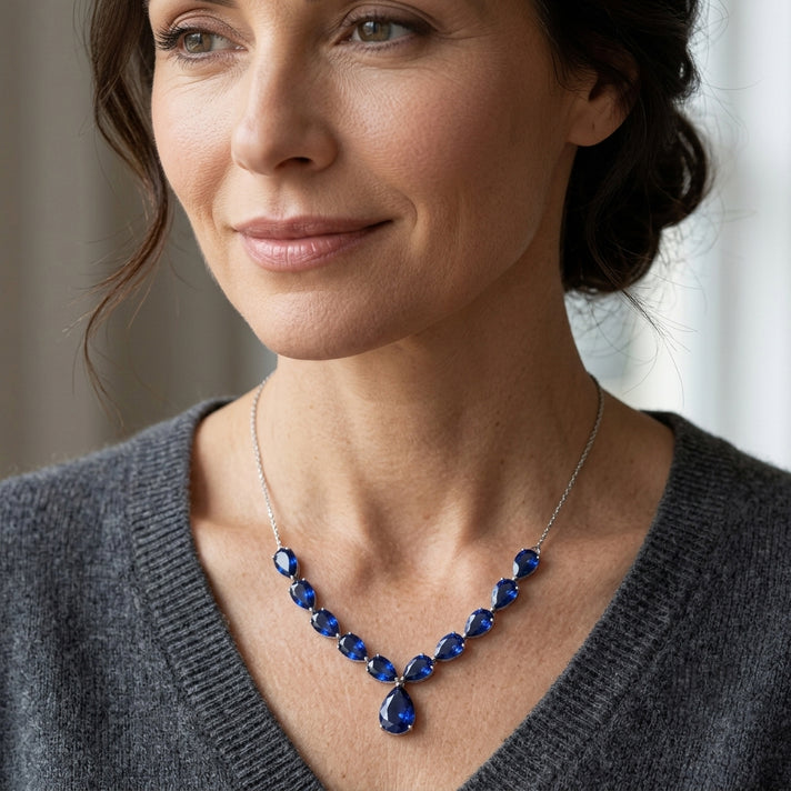 D'Joy - Ceylon Color Quartz Pear Drop Necklace (Size - 20) in Rhodium Overlay Sterling Silver 39.83 Ct. 8608012 2