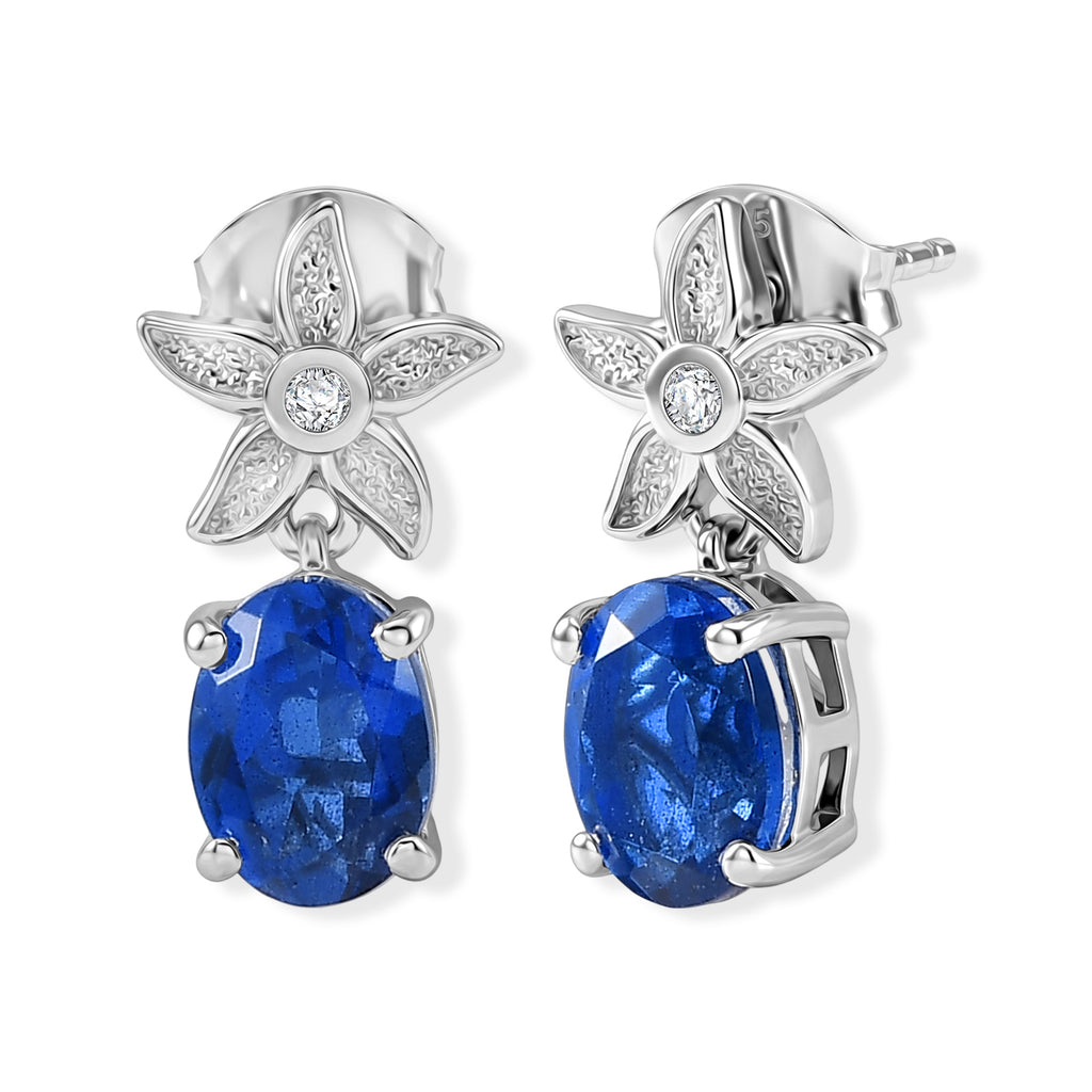 D'Joy - Ceylon Color Quartz & White Zircon Dangling Earring with Push Post in Platinum Overlay Sterling Silver 2.70 Ct._8608120
