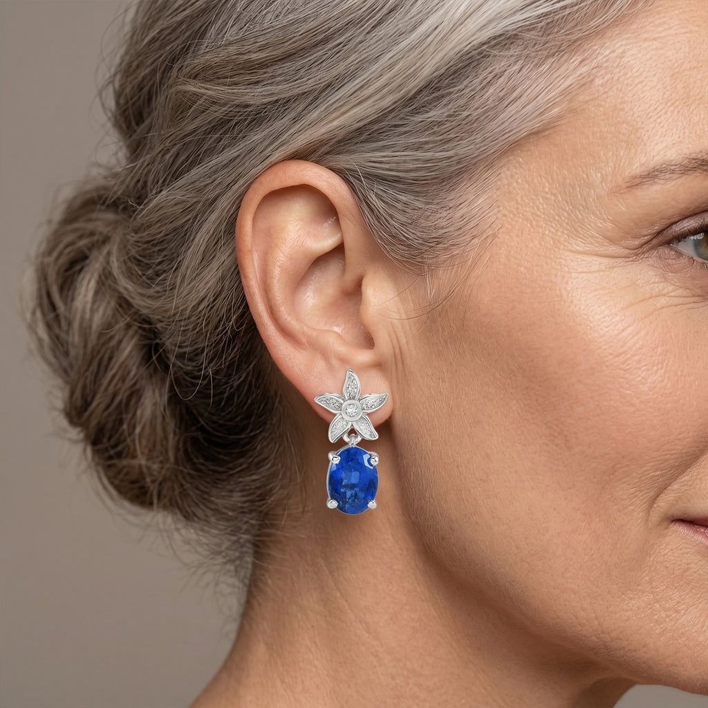D'Joy - Ceylon Color Quartz & White Zircon Dangling Earring with Push Post in Platinum Overlay Sterling Silver 2.70 Ct._8608120_1