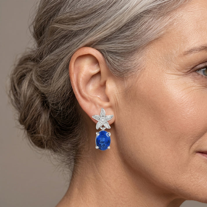 D'Joy - Ceylon Color Quartz &amp; White Zircon Dangling Earring with Push Post in Platinum Overlay Sterling Silver 2.70 Ct. 8608120 2